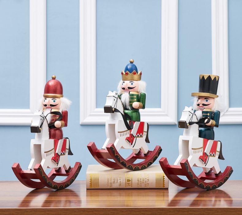 Amazon.co.jp: 置物 木馬にまたがるくるみ割り人形 木製 兵隊と王様